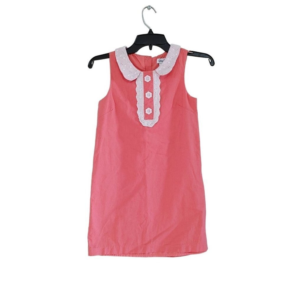 Polly Flinders Linen Blend Sleeveless Lined Peach Dress Sz 10 Eyelet Lace Collar